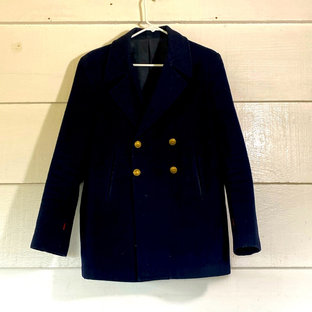 Genuine Wool Pea Coat, Medium, Navy Blue
